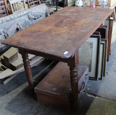 Lot 241 - Unusual 19th century mahogany coaching table, of large size, collapsible frame, 130 x 71cm, together with an inlaid pine trestle table. (2)