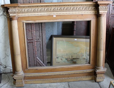 Lot 242 - Impressive Palladian style pine overmantel, 178 x 137cm