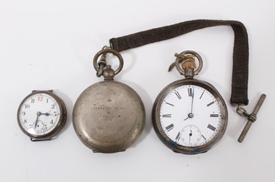 Lot 261 - Omega silver cased pocket watch, one other silver cased watch and WWI military compass