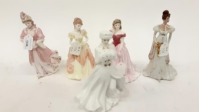 Lot 1336 - Three Coalport figures - Lady Harriet, Karen and Sarah, together with a Royal Doulton figure - A Winter's Morn and a Franklin Mint figure - Arabella, some with certificates (5)