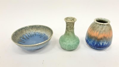 Lot 1340 - Three pieces of Ruskin pottery, including two vases and a bowl