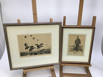 Lot 36 - Winifred Austen (1876-1964) one signed etching and a print, 'The first shot' and mallards in flight (2)