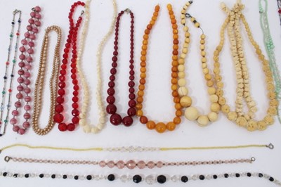 Lot 271 - Group vintage bead necklaces including faceted glass, ivory and reconstituted amber necklace