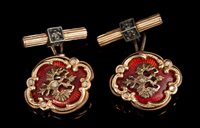 Lot 726 - Pair Russian gold and enamel cufflinks with...