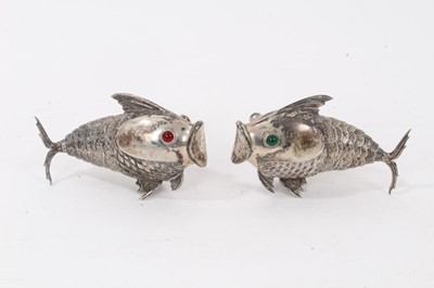 Lot 333 - Pair of novelty Continental silver articulated fish salt and pepper casters