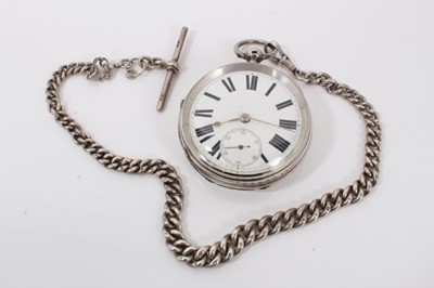 Lot 285 - Victorian silver pocket watch and silver watch chain