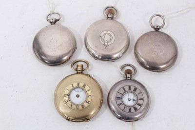 Lot 287 - Five silver cased pocket watches to include three full hunters and two half hunters