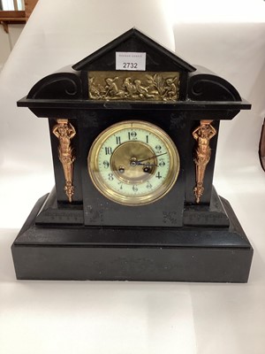 Lot 2732 - Late 19th / early 20th century black slate mantle clock with arabic numerial dial.