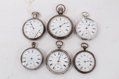 Lot 289 - Six silver and white metal pocket watches