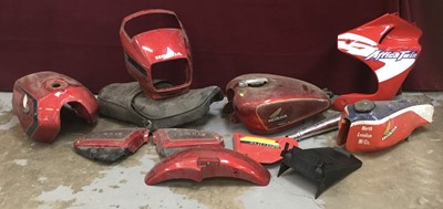 Lot 2085 - Honda CX500c tank, seat and side covers together with a selection of motorcycle parts