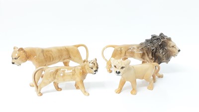 Lot 1348 - Beswick Lion family comprising Lion, Lioness and two Cubs (4)