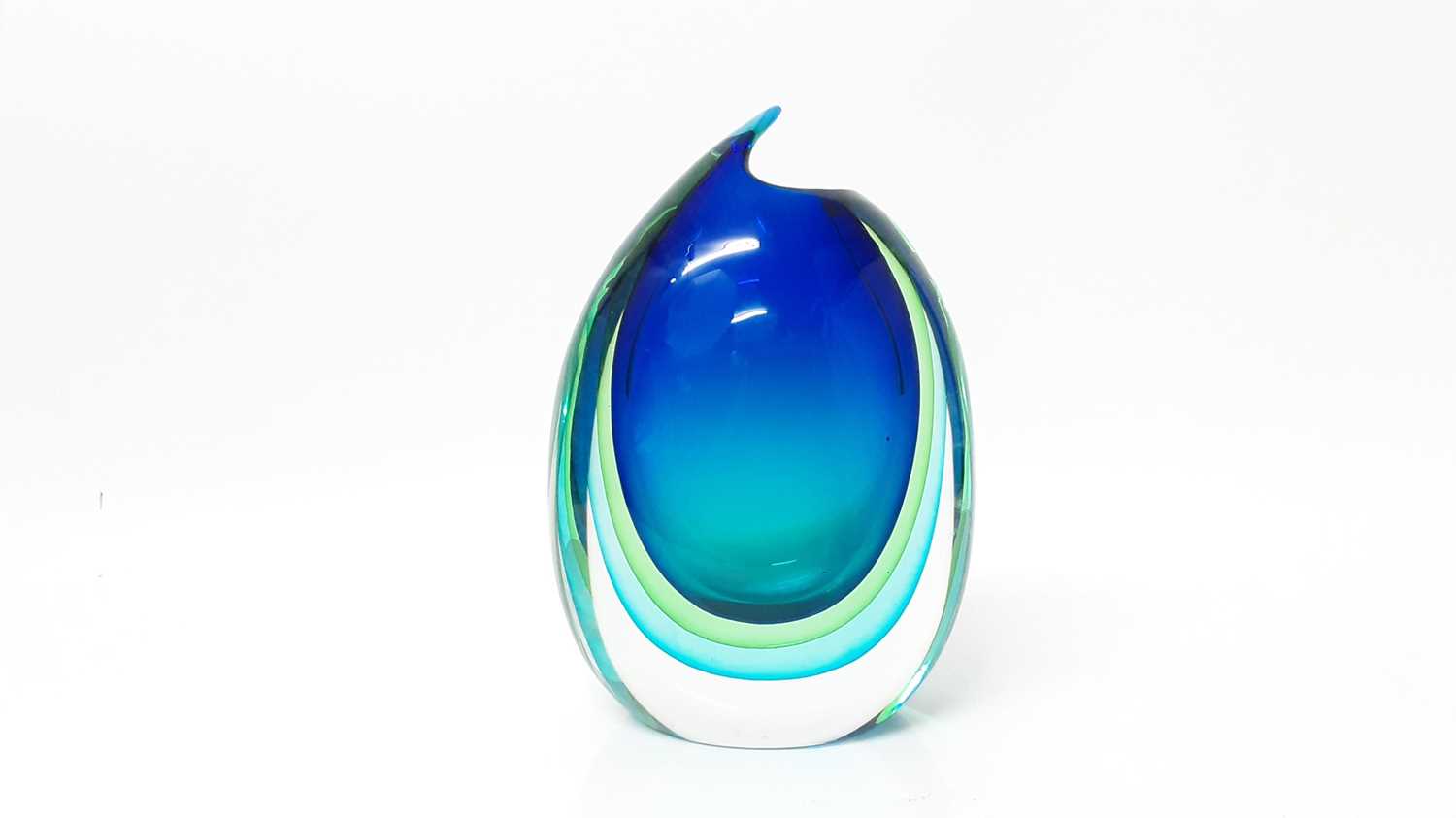 Lot 1350 - Impressive heavy Murano blue, green and clear art glass vase, signed Bruno Toso, Murano