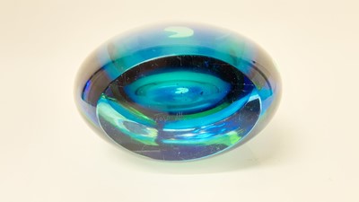 Lot 1350 - Impressive heavy Murano blue, green and clear art glass vase, signed Bruno Toso, Murano