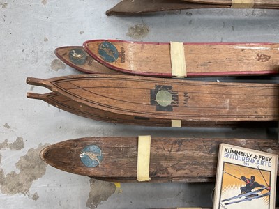 Lot 2694 - Collection of vintage skis and poles together with a small group of early 20th century skiing books