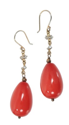 Lot 453 - Pair of Astley Clarke coral and diamond pendant earrings
