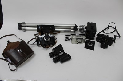 Lot 2472 - Group of cameras, binoculars and accessories, including a Yashica FR1, Nikon F60, Zenit, etc