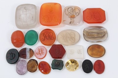 Lot 294 - Collection of various hard stone seals with engraved monograms and crests