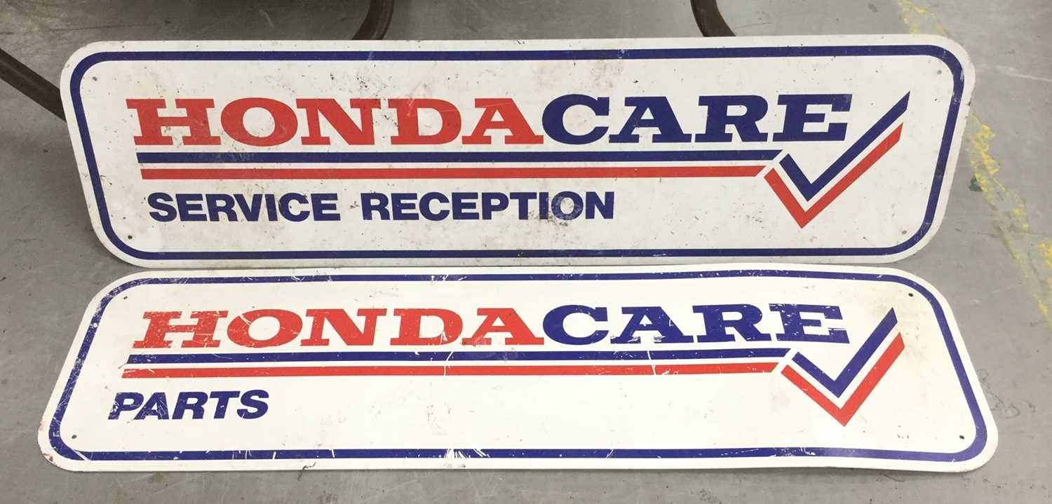 Lot 2087 - Pair of Honda Care Parts metal signs