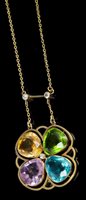 Lot 740 - Unusual diamond and multi-gem pendant necklace...