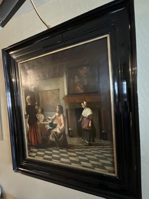 Lot 1053 - Follower of Vermeer - Dutch School, oil on canvas - Figures in an interior 70cm x 61cm