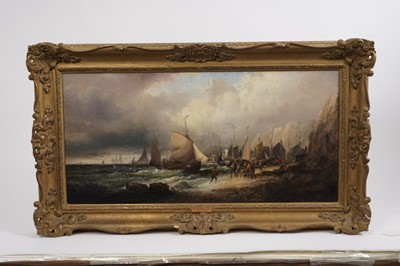 Lot 1056 - William Anslow Thornbery act. 1858-1898 - pair of oils on canvas – harbour scenes, 34cm x 58cm