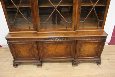 Lot 1311 - Good quality Gillows Georgian style Chippendale revival carved mahogany breakfront two height bookcase