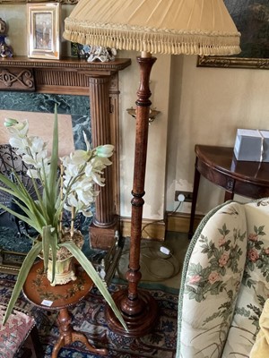 Lot 1319 - Burr wood grained standard lamp, together with a mahogany standard lamp