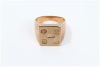 Lot 746 - Heavy gold (9ct) signet ring. Size T