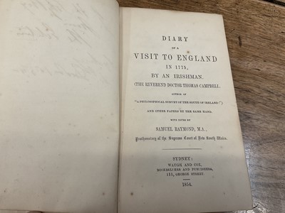 Lot 1782 - Thomas Campbell, Diary of a visit to England in 1775 by an Irishman, presentation inscription from the Editors, dated 1854, original cloth binding, first edition