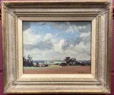 Lot 1059 - Geoffrey William Wilson (1920-2010) oil on board - landscape 20cm x 26 cm