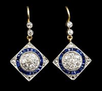 Lot 750 - Pair Art Deco-style sapphire and diamond...