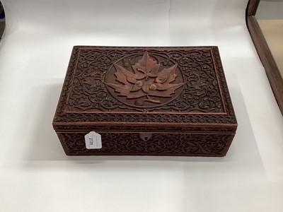 Lot 2729 - Large early 20th century antique Black Forest carved wood box, ornately carved floral and foliate decoration all over, the lock marked 'Bleckmann Solingen Germany', approx. 36 x 24 x 14cm