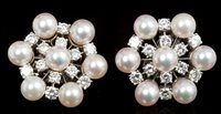 Lot 751 - Pair diamond and cultured pearl cluster...