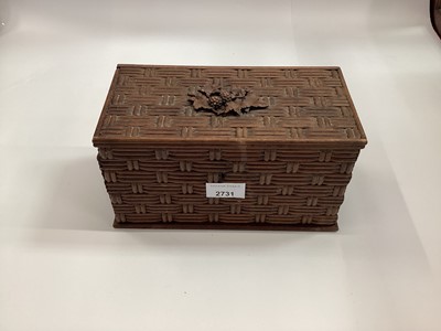 Lot 2731 - Antique Black Forest carved Linden Wood stationary Box with carved simulted woven decoration, 24cm in overall length