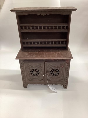 Lot 2740 - Antique French Breton miniature carved wood dresser, 35.5cm in height