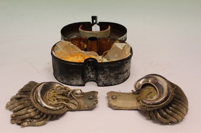 Lot 826 - Pair of Victorian Welsh Lord Lieutenants epaulettes with silver bullion thread and silver plated mounts with Prince of Wales feather badges