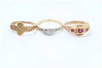 Lot 752 - Three gold and gem set rings - to include ruby...