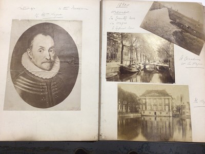 Lot 1545 - Very large leather bound 19th century and later photograph album captioned 'some trips abroad' the photographs are dated from 1890, mostly annotated in ink and depict Holland, Sweden, Switzerland,...