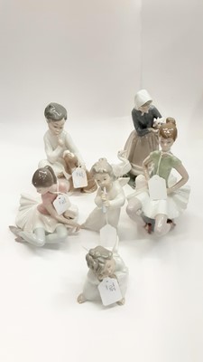 Lot 1360 - Six Lladro porcelain figures including two ballerinas and two angels