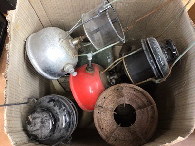 Lot 2712 - Collection of lamps and lanterns, including a First World War storm lantern