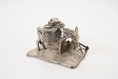 Lot 202 - 19th century silver plated novelty condiment, in the form of a mule carrying a pair of  woven baskets