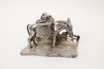 Lot 202 - 19th century silver plated novelty condiment, in the form of a mule carrying a pair of  woven baskets