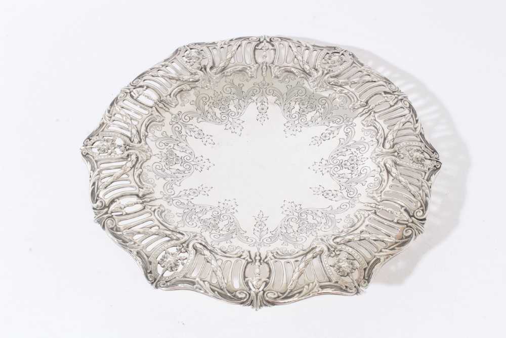 Lot 213 - Canadian silver pierced dish, by Birks, with engraved ornament