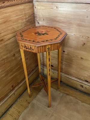 Lot 1330 - Edwardian satinwood plant stand with polychrome painted floral decoration