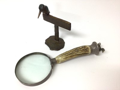 Lot 163 - Early 20th century plated magnifying glass, together with a modern bronze sculpture