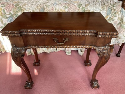 Lot 1333 - Edwardian mahogany kit-kat form fold over tea table, in the George I style