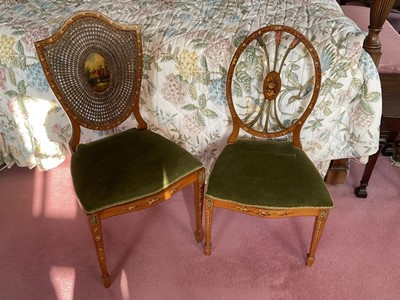 Lot 1334 - Two Edwardian polychrome painted satinwood side chairs