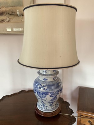 Lot 1341 - Chinese blue and white baluster vase lamp