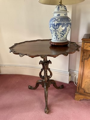 Lot 1336 - Chippendale style carved mahogany piecrust side table, with carved dished top and tripod base