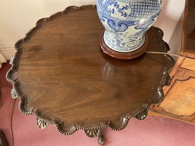 Lot 1336 - Chippendale style carved mahogany piecrust side table, with carved dished top and tripod base